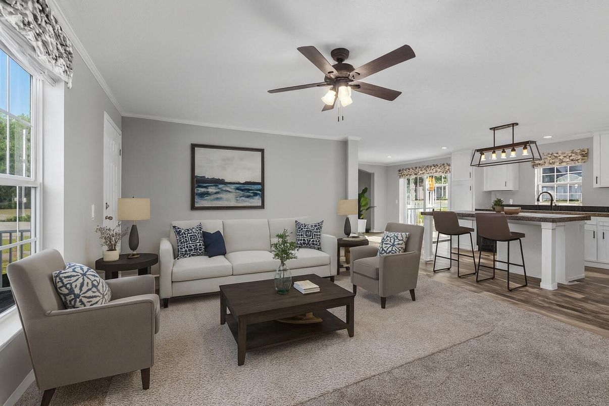Dining room, Interior, Kitchen, Living room, Pendant Lights, Recessed Lighting, Wood Texture Flooring