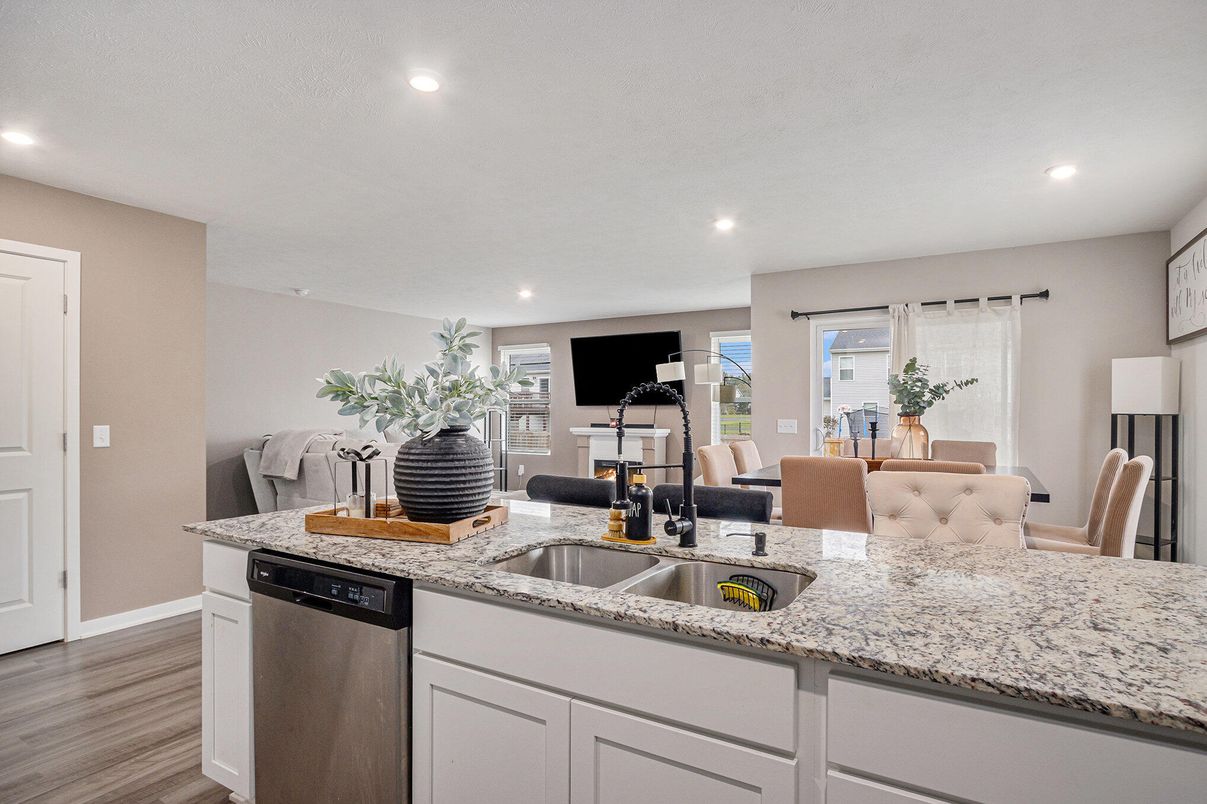 Dining room, Interior, Kitchen, Recessed Lighting, Wood Texture Flooring