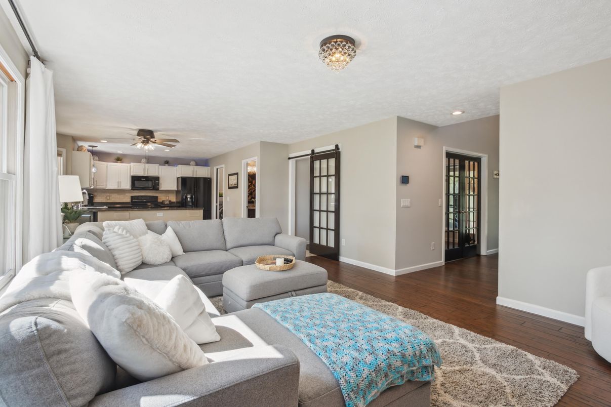 Interior, Kitchen, Living room, Recessed Lighting, Stainless Steel Appliances, Wood Texture Flooring