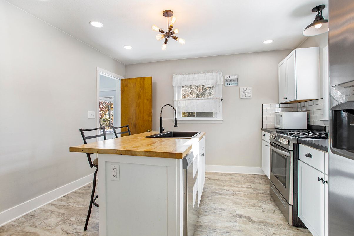 Interior, Kitchen, Marble, Pendant Lights, Recessed Lighting, Stainless Steel Appliances