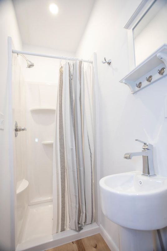 Bathroom, Interior, Recessed Lighting, Wood Texture Flooring