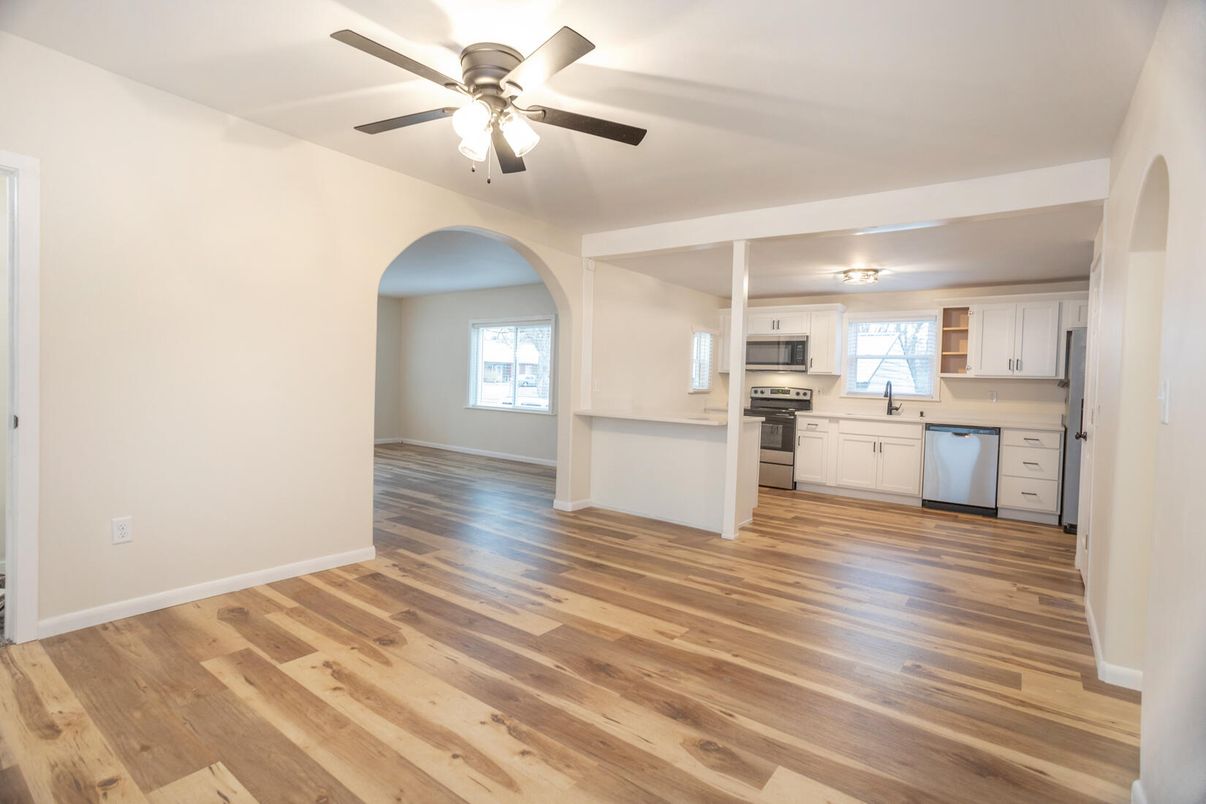 Interior, Kitchen, Stainless Steel Appliances, Wood Texture Flooring