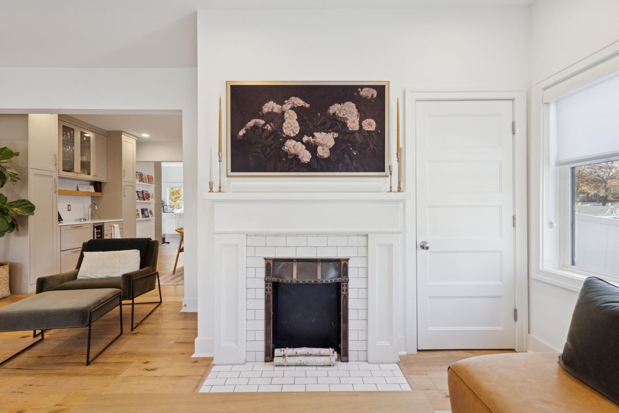 Fireplace, Interior, Recessed Lighting, Wood Texture Flooring