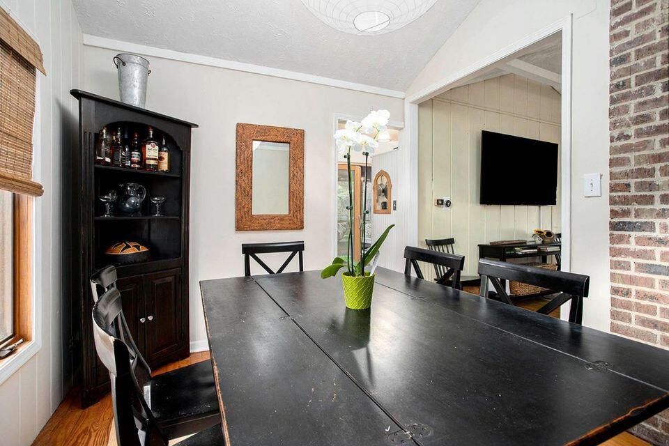 Dining room, Interior, Stone Walls, Wood Texture Flooring