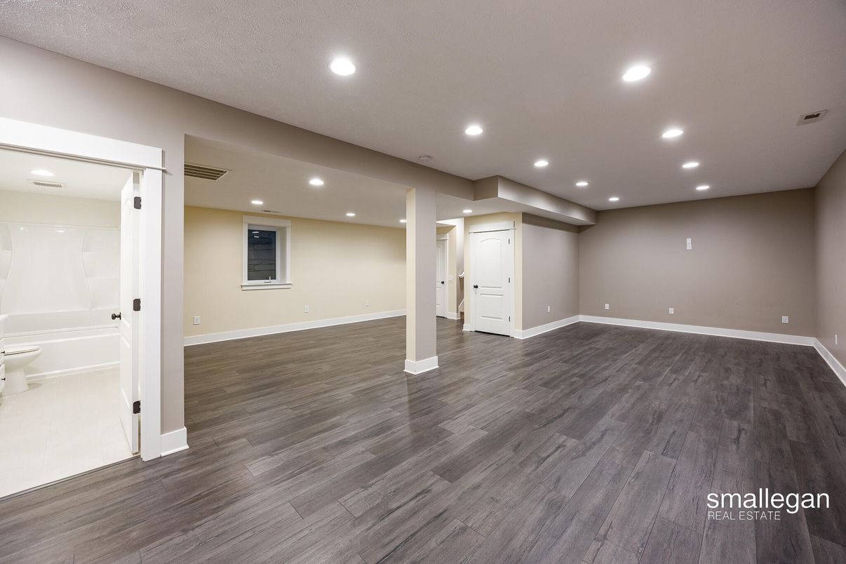 Bathroom, Empty room, Interior, Recessed Lighting, Wood Texture Flooring