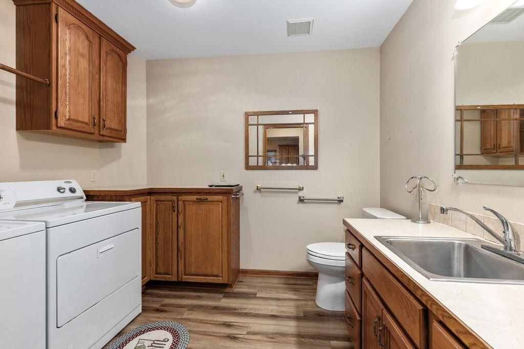 Bathroom, Interior, Washer, Wood Texture Flooring