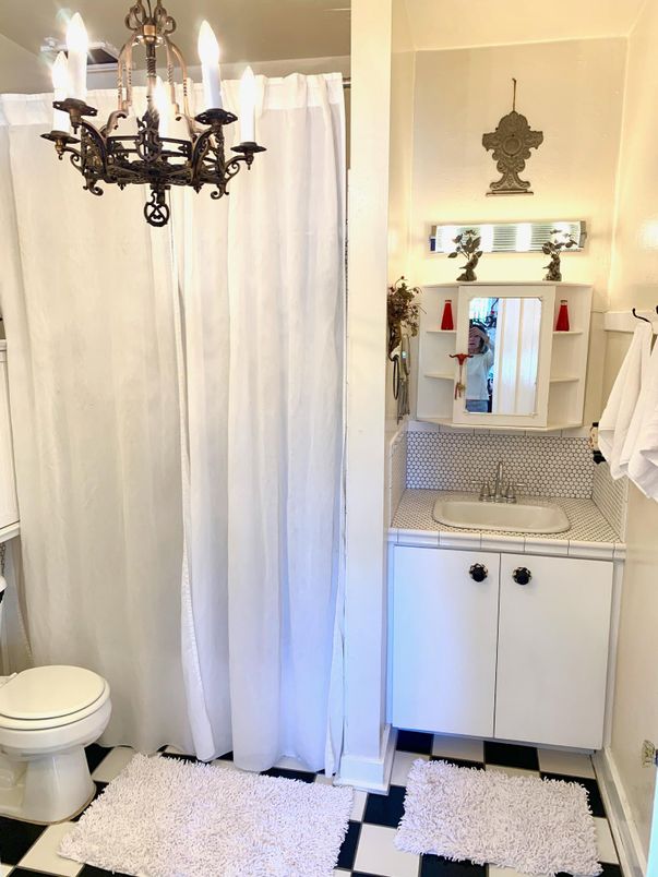 Bathroom, Chandelier, Interior, Tile Countertops