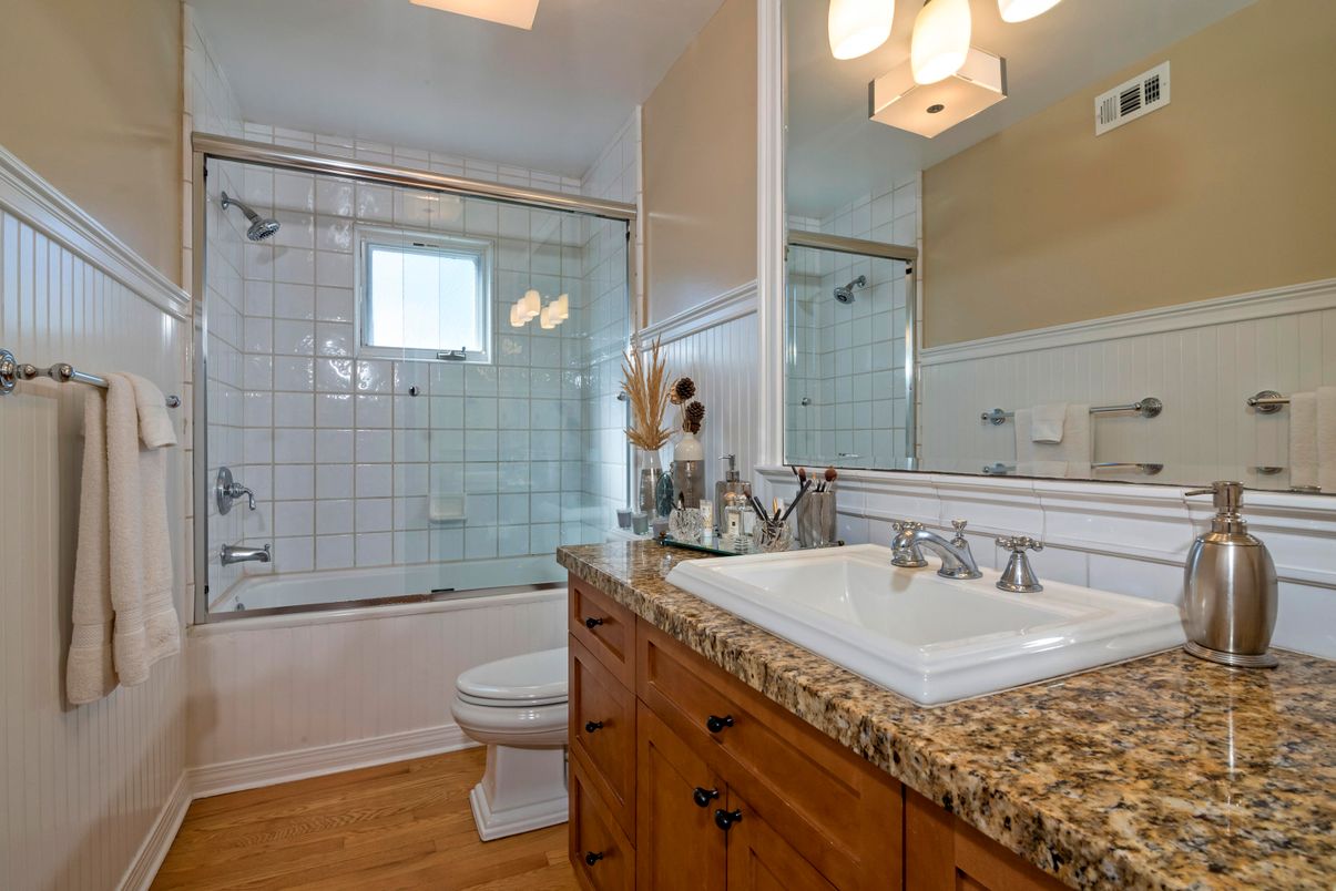 Bathroom, Glass Shower, Interior, Wood Texture Flooring