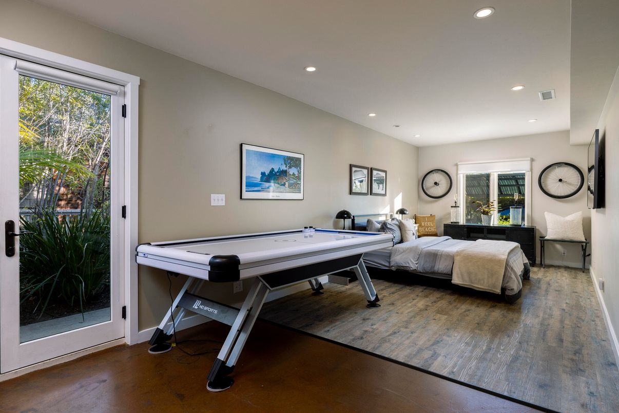 Bedroom, Billiard Table, Game Room, Interior, Recessed Lighting, Wood Texture Flooring