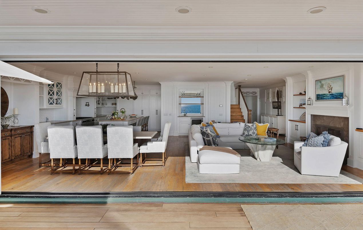 Chandelier, Dining room, Fireplace, Interior, Kitchen, Living room, Pendant Lights, Recessed Lighting, Wood Texture Flooring
