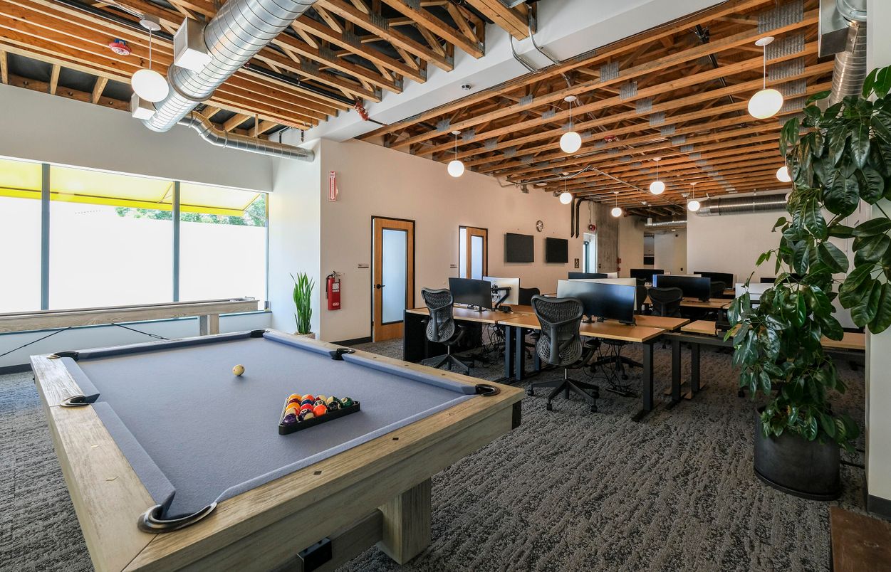 Billiard Table, Game Room, Home Office, Interior, Pendant Lights, Wooden Beams