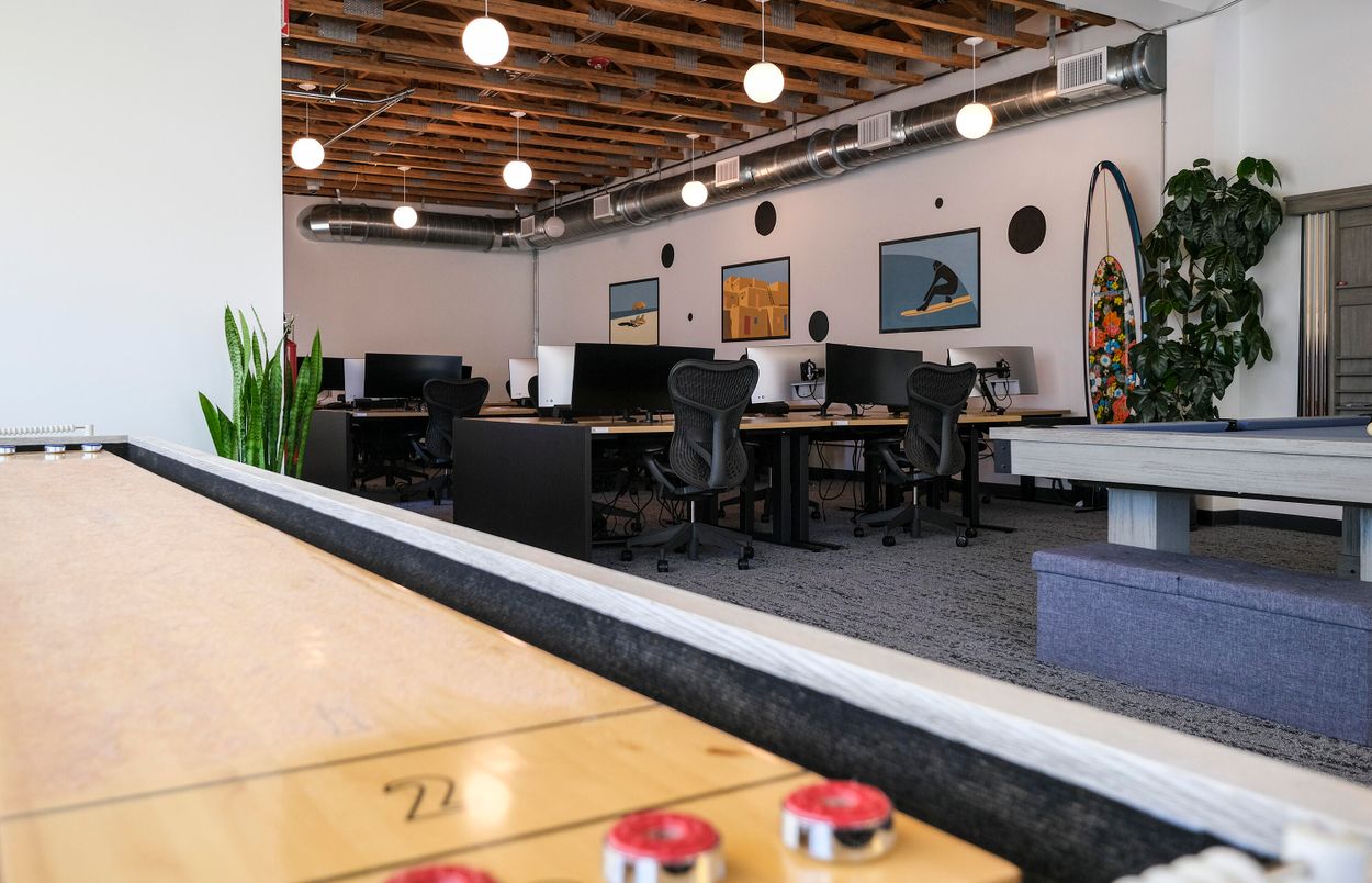 Home Office, Interior, Pendant Lights, Wooden Beams