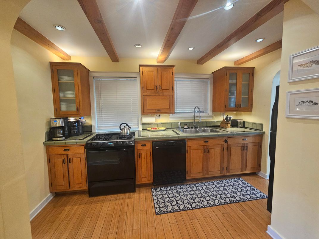 Interior, Kitchen, Recessed Lighting, Wooden Beams, Wood Texture Flooring
