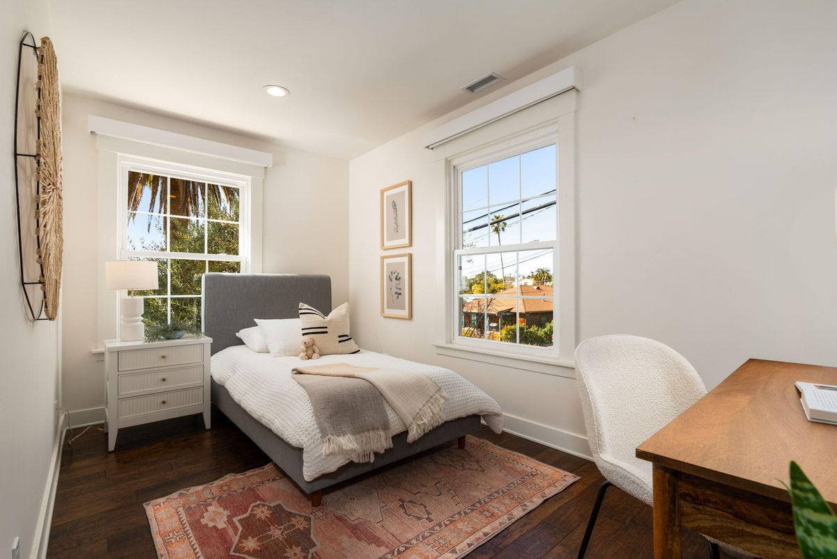 Bedroom, Home Office, Interior, Recessed Lighting, Wood Texture Flooring