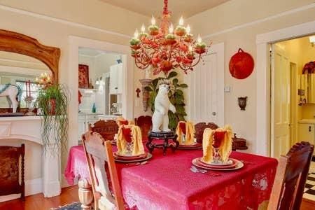 Chandelier, Dining room, Interior, Wood Texture Flooring