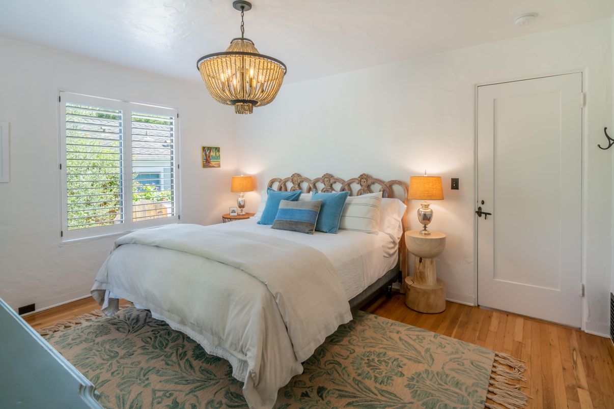 Bedroom, Chandelier, Interior, Pendant Lights, Wood Texture Flooring