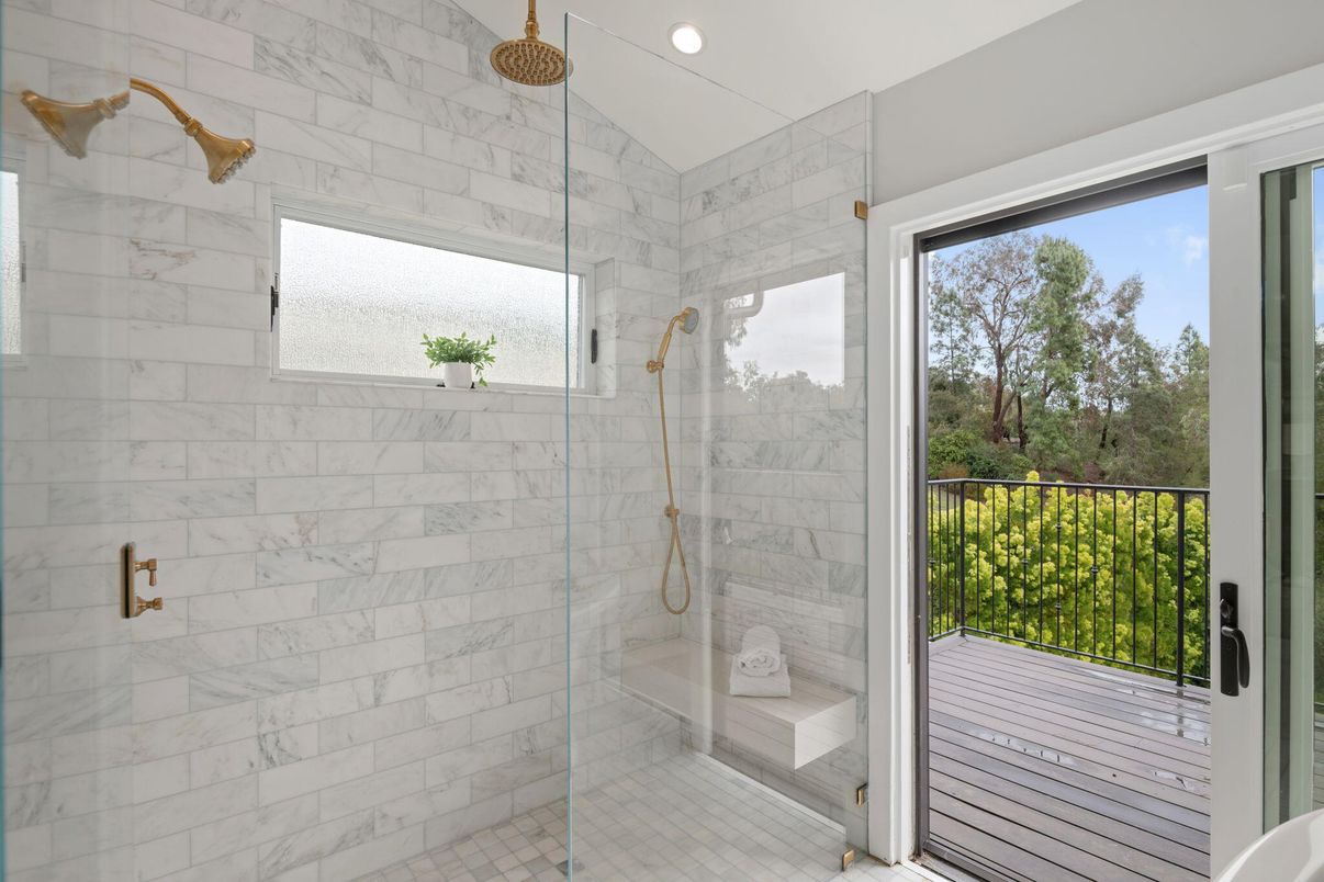 Bathroom, Glass Shower, Interior, Marble Walls, Recessed Lighting