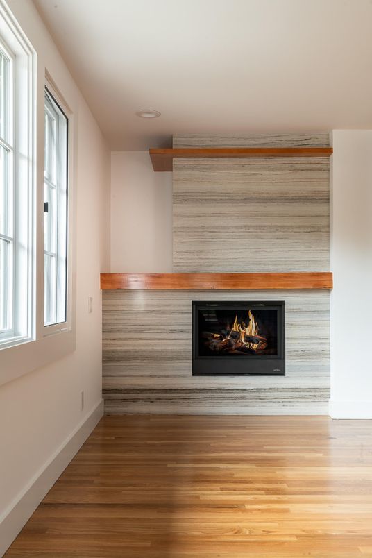 Fireplace, Interior, Recessed Lighting, Wood Texture Flooring