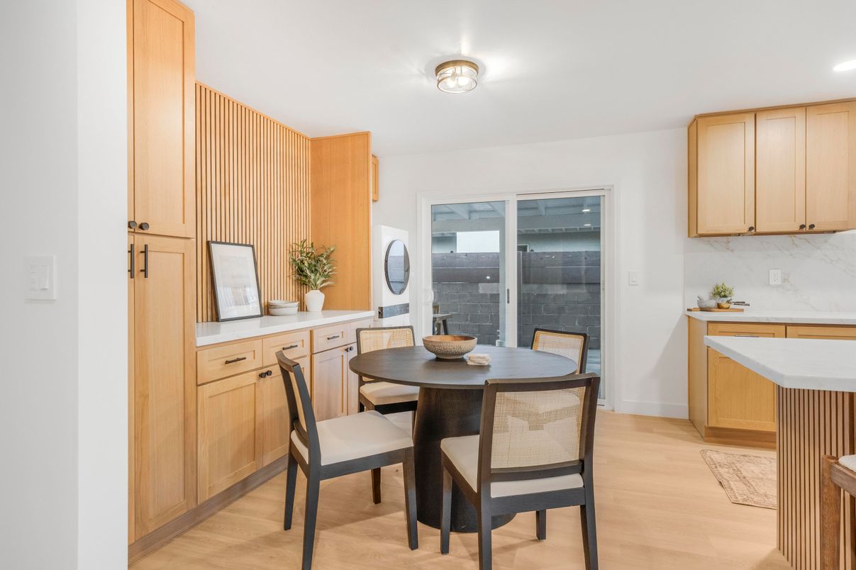 Dining room, Interior, Recessed Lighting, Wood Texture Flooring