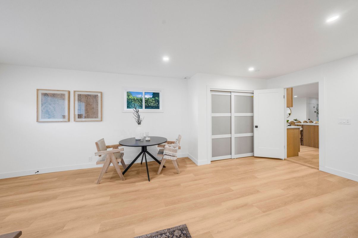 Dining room, Interior, Recessed Lighting, Wood Texture Flooring