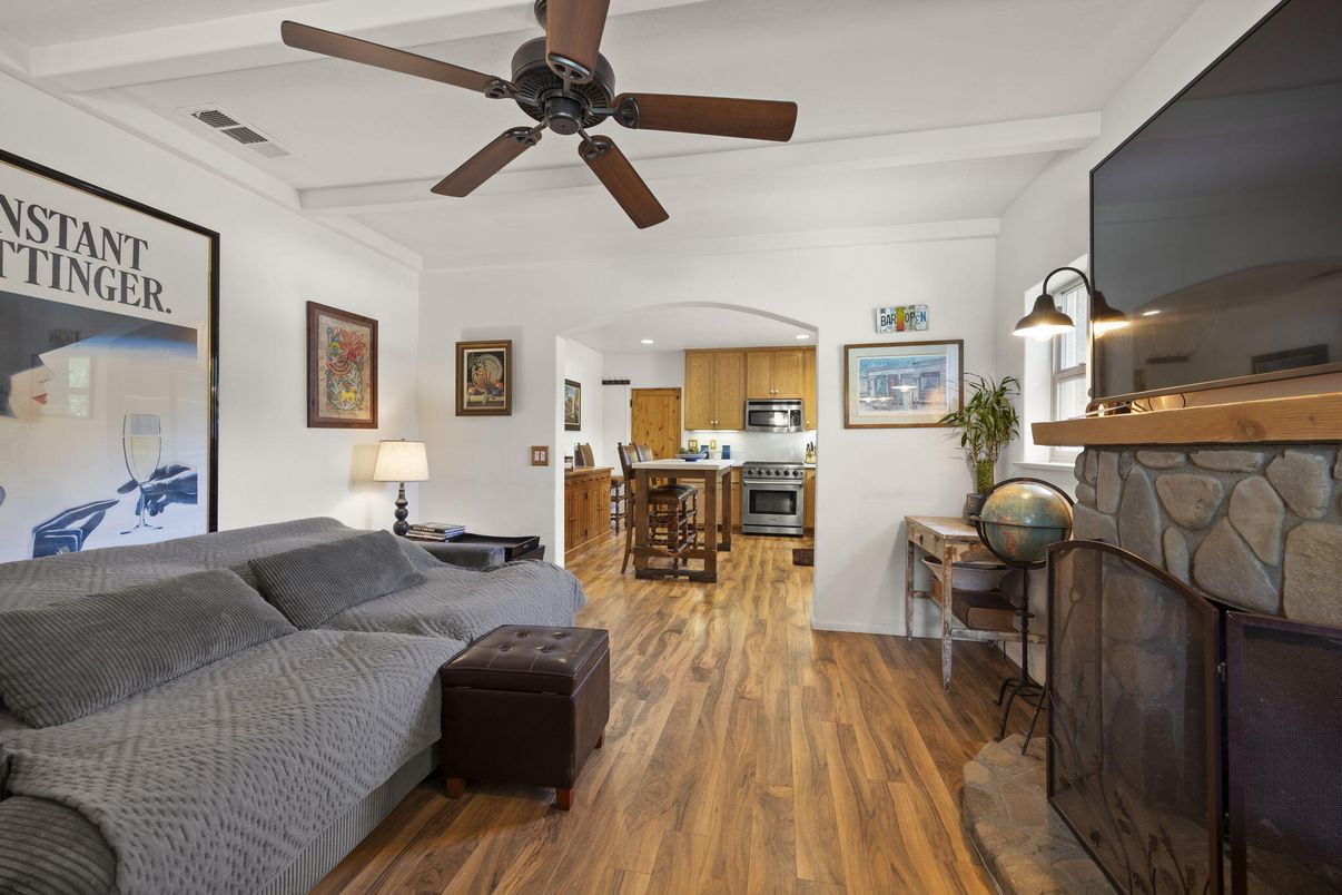 Interior, Kitchen, Living room, Recessed Lighting, Stainless Steel Appliances, Wood Texture Flooring