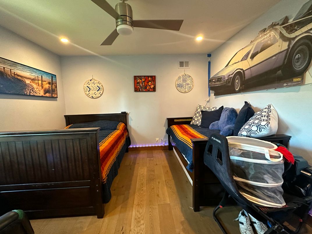 Bedroom, Interior, Recessed Lighting, Wood Texture Flooring