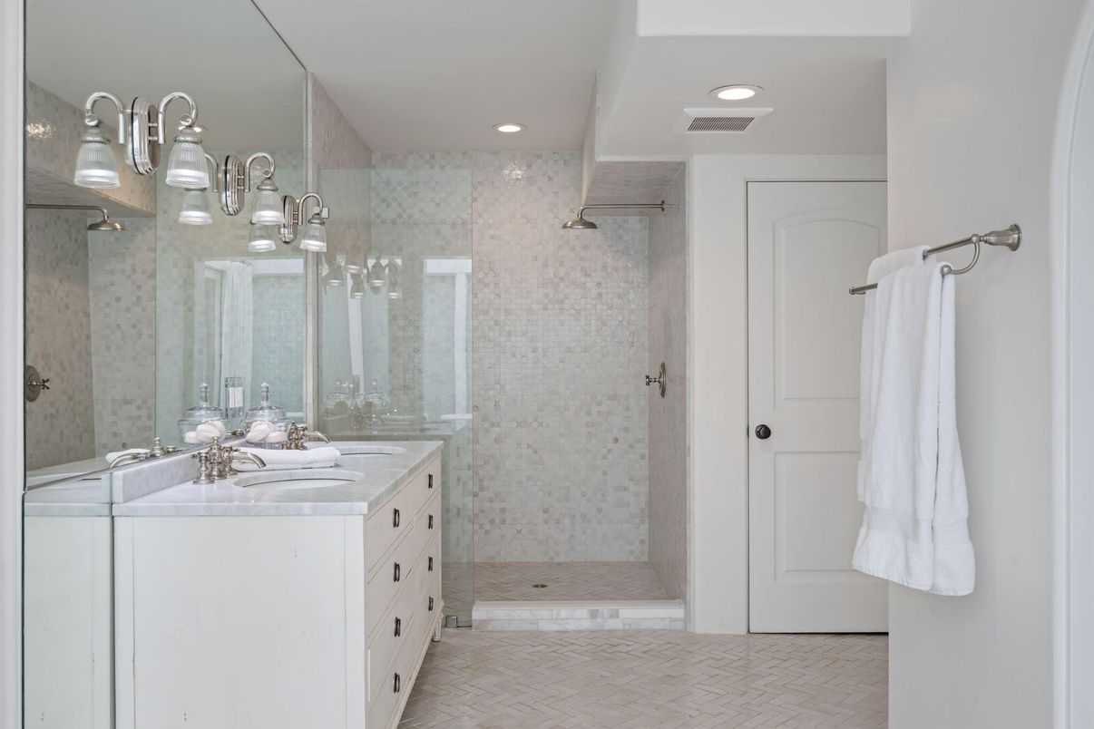 Bathroom, Dual Sink Vanities, Glass Shower, Interior, Recessed Lighting