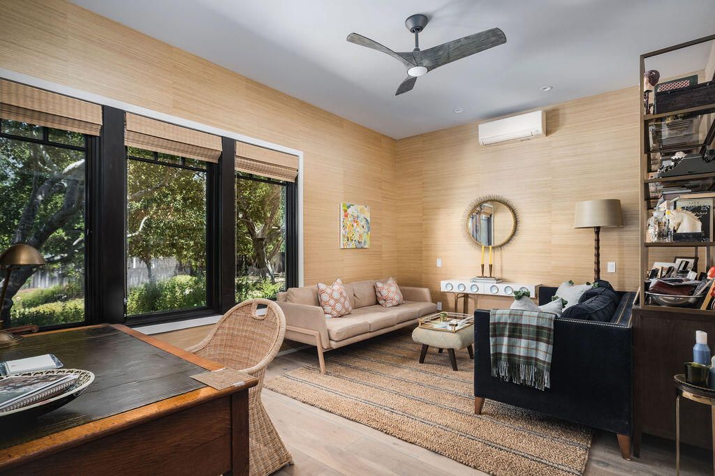 Interior, Living room, Recessed Lighting, Wood Texture Flooring, Wooden Walls