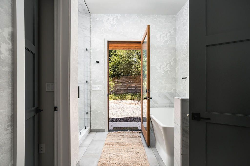 Bathroom, Glass Shower, Interior, Marble Walls