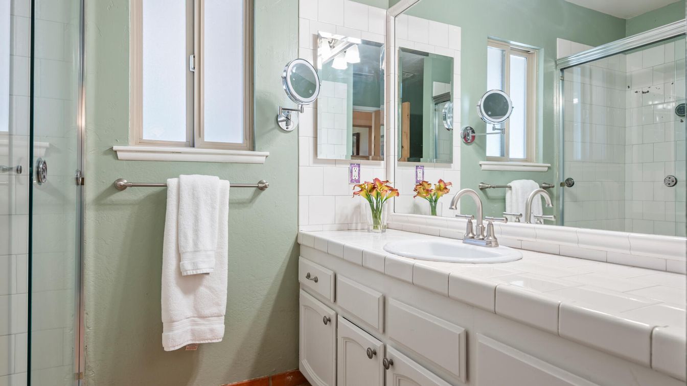 Bathroom, Glass Shower, Interior, Tile Countertops