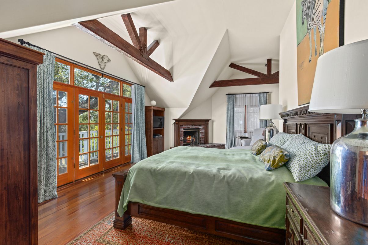 Bedroom, Fireplace, Interior, Wooden Beams, Wood Texture Flooring