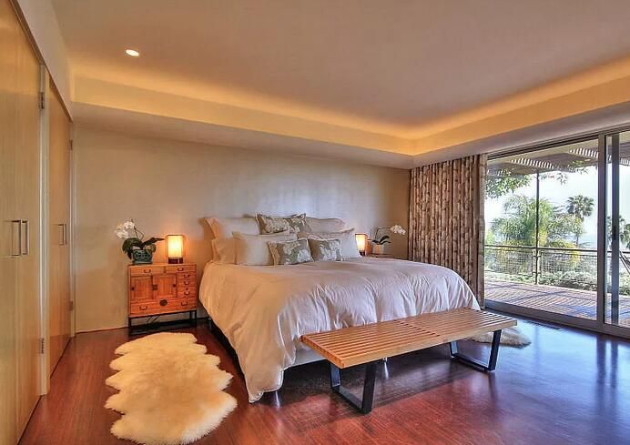 Bedroom, Interior, Recessed Lighting, Wood Texture Flooring