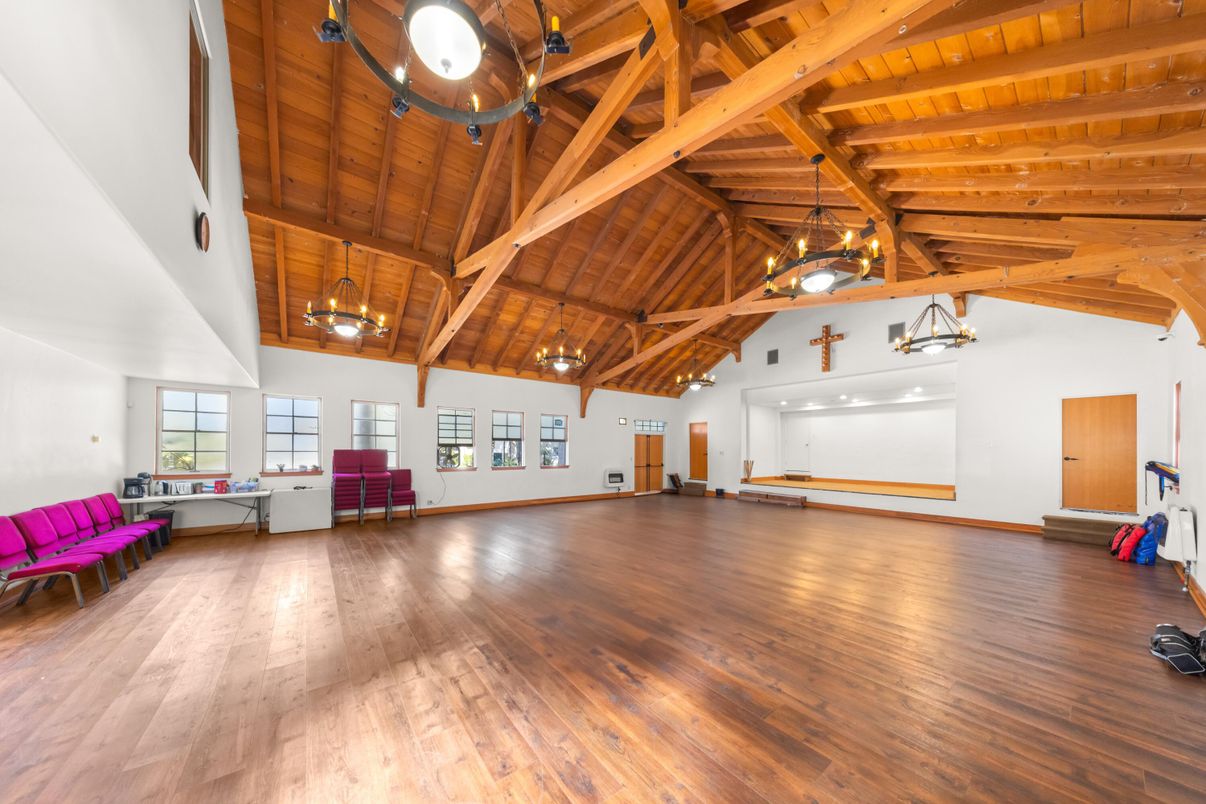 Chandelier, Empty room, Interior, Pendant Lights, Wooden Beams, Wooden Ceilings, Wood Texture Flooring