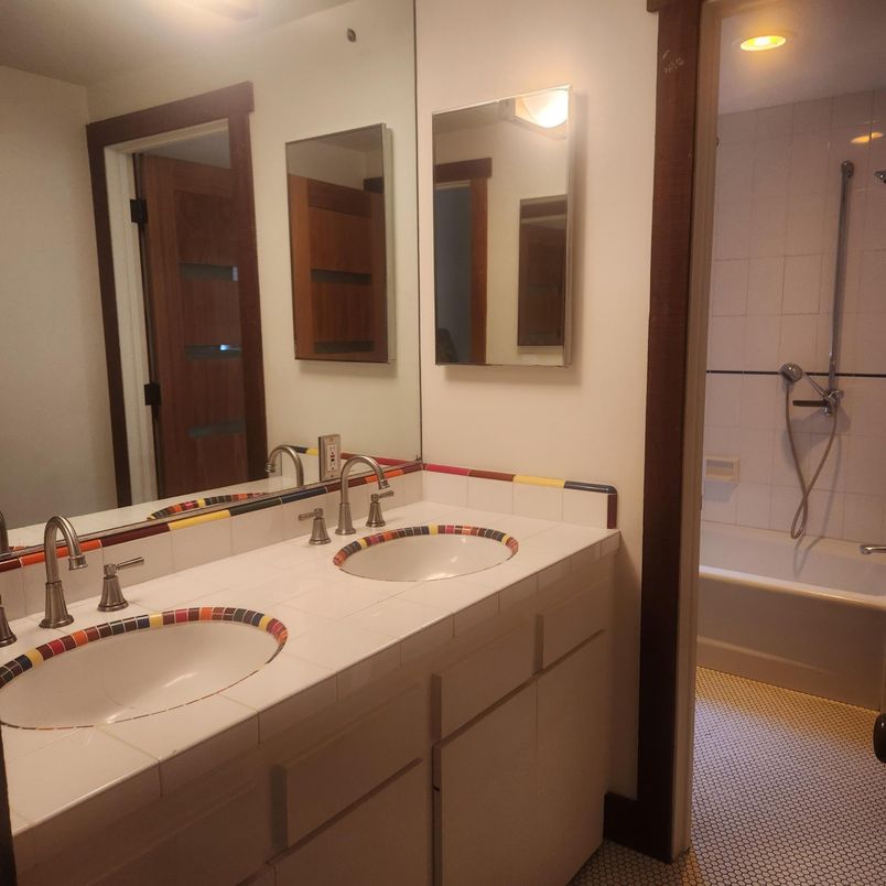 Bathroom, Dual Sink Vanities, Interior, Recessed Lighting, Tile Countertops
