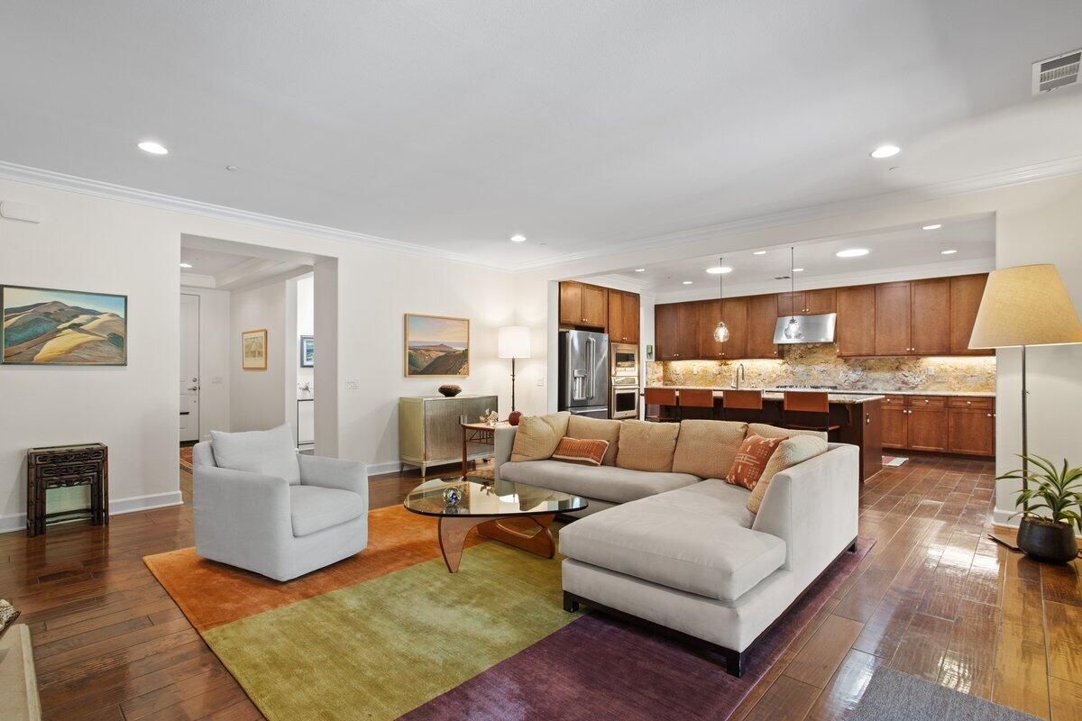 Interior, Kitchen, Living room, Pendant Lights, Recessed Lighting, Stainless Steel Appliances, Wood Texture Flooring