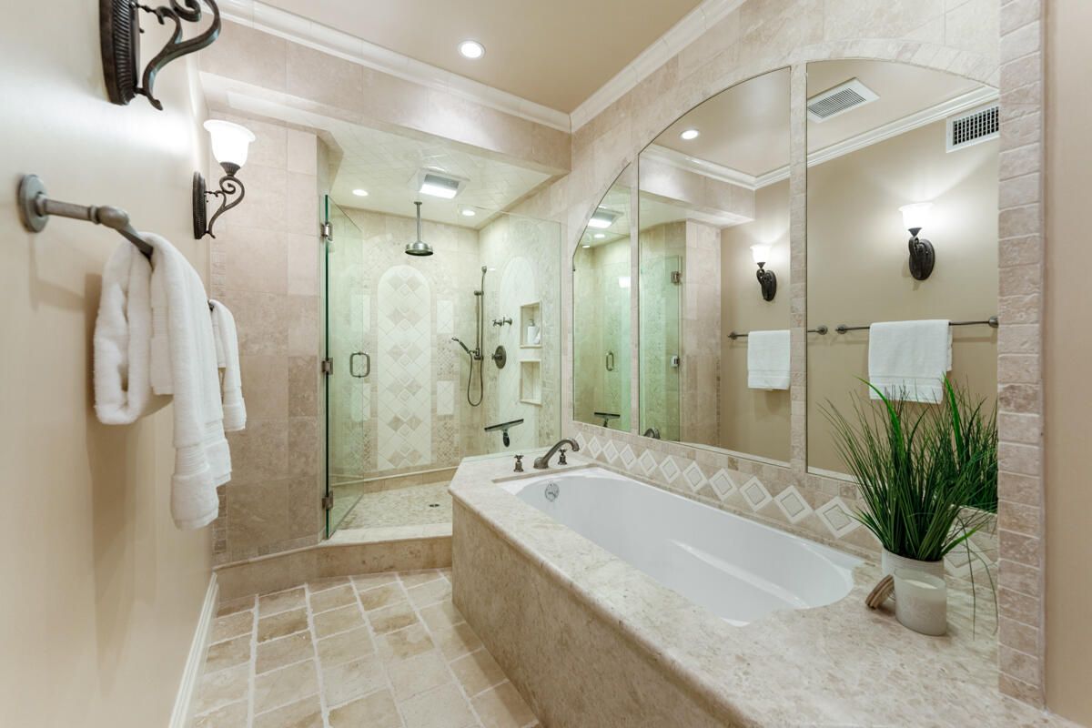 Bathroom, Glass Shower, Interior, Recessed Lighting