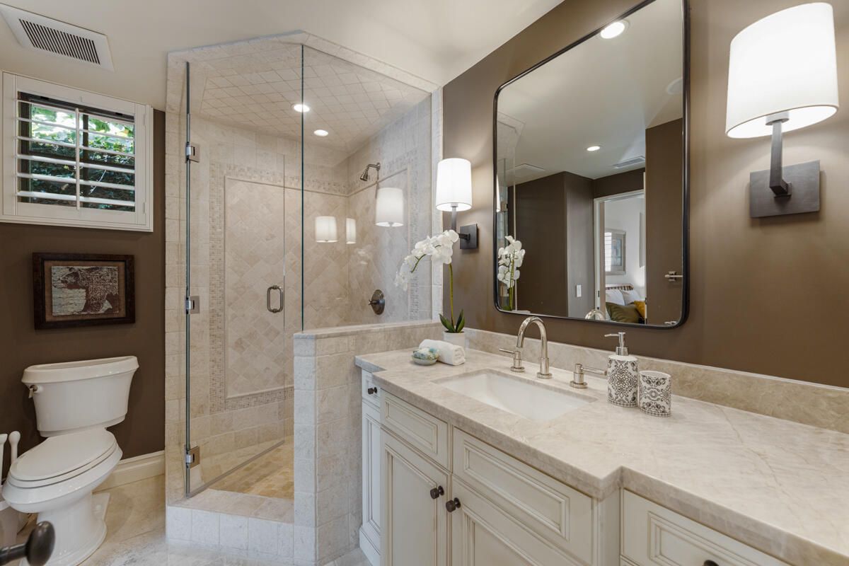 Bathroom, Glass Shower, Interior, Recessed Lighting