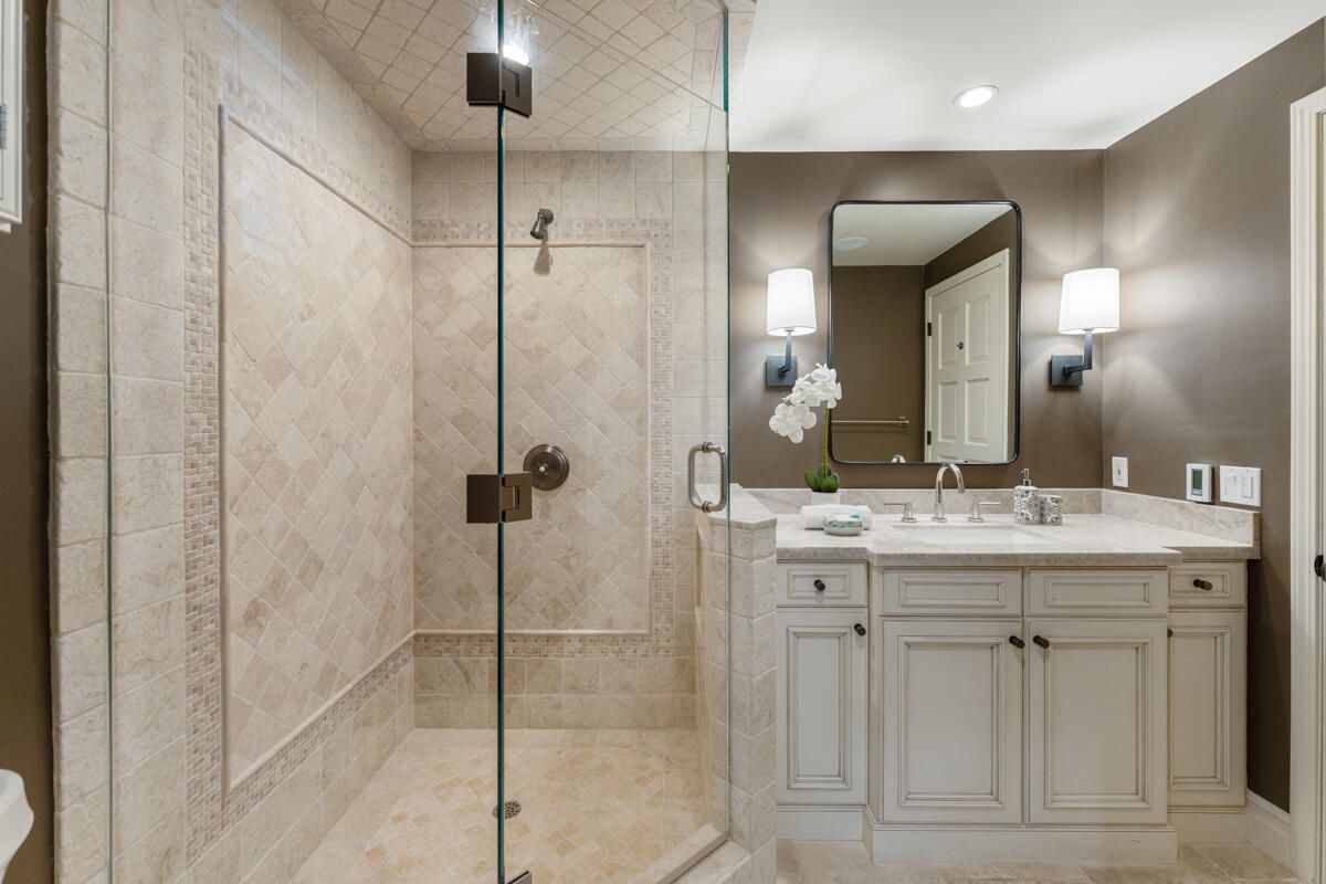 Bathroom, Glass Shower, Interior, Recessed Lighting