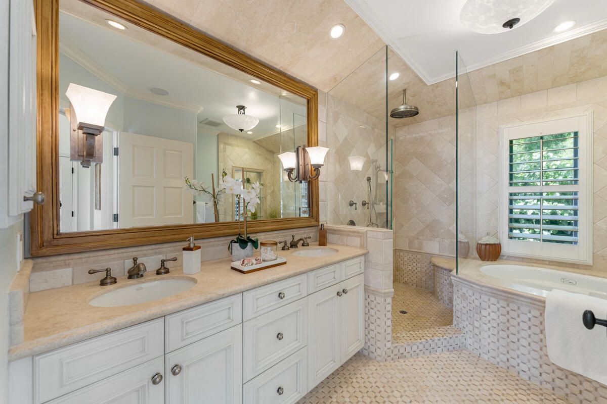 Bathroom, Dual Sink Vanities, Glass Shower, Interior, Recessed Lighting