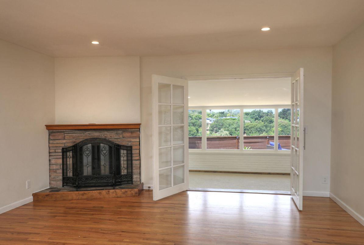 Fireplace, Interior, Recessed Lighting, Wood Texture Flooring