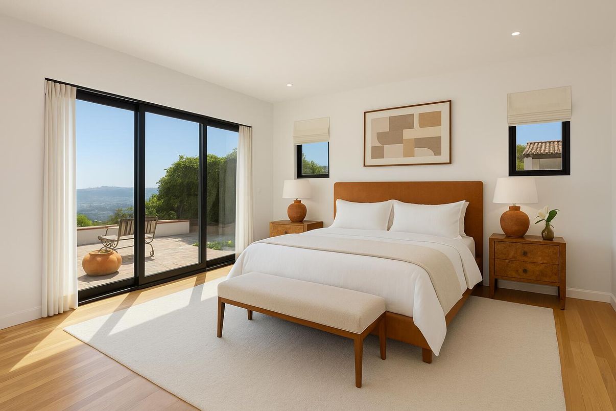 Bedroom, Interior, Recessed Lighting, Wood Texture Flooring