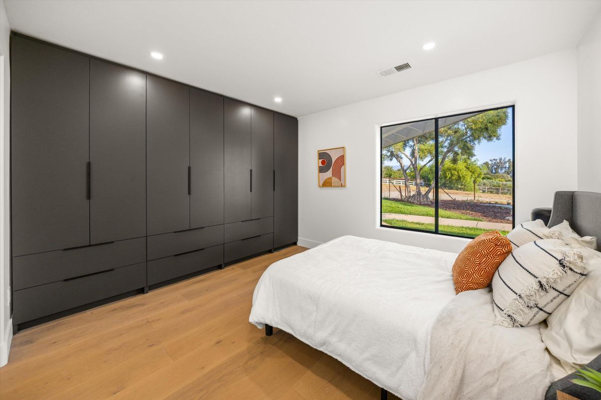 Bedroom, Interior, Recessed Lighting, Wood Texture Flooring