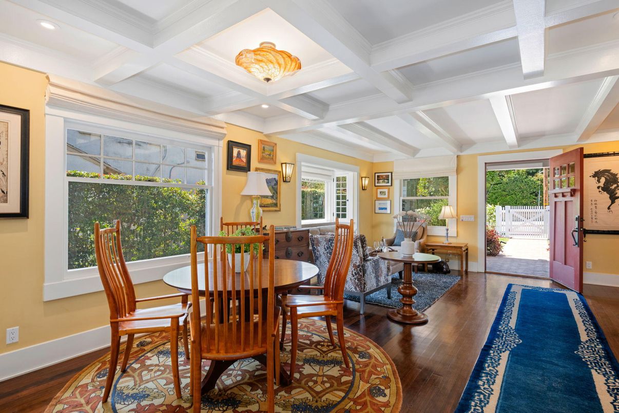 Dining room, Interior, Recessed Lighting, Wood Texture Flooring