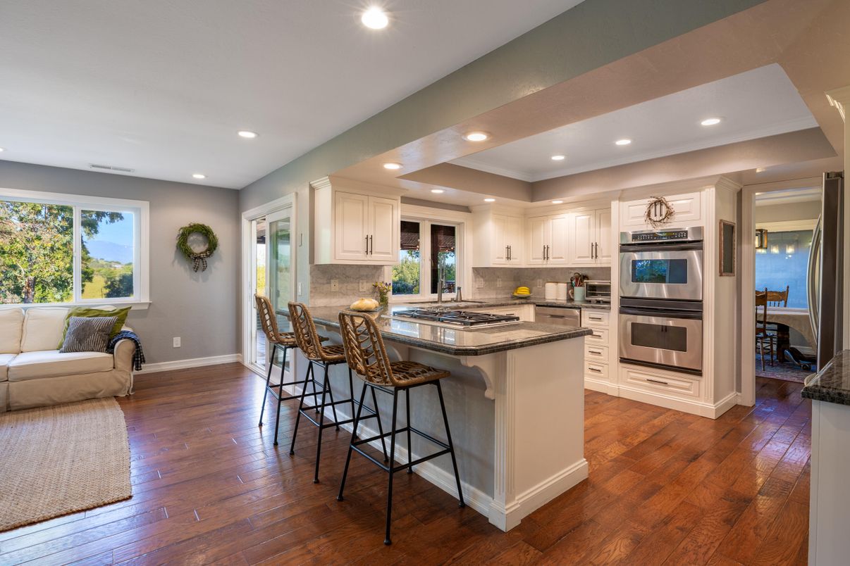 Interior, Kitchen, Recessed Lighting, Stainless Steel Appliances, Water, Wood Texture Flooring