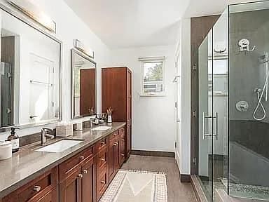Bathroom, Dual Sink Vanities, Glass Shower, Interior