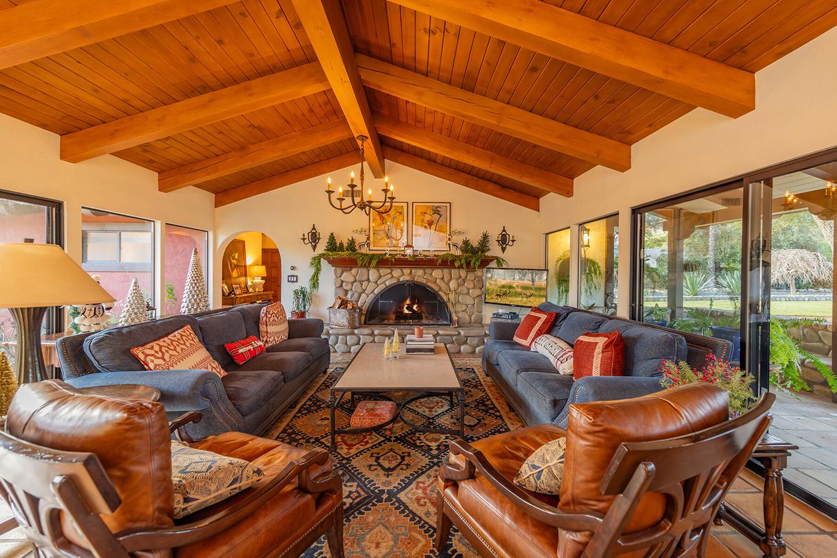 Chandelier, Fireplace, Interior, Living room, Wooden Beams, Wooden Ceilings