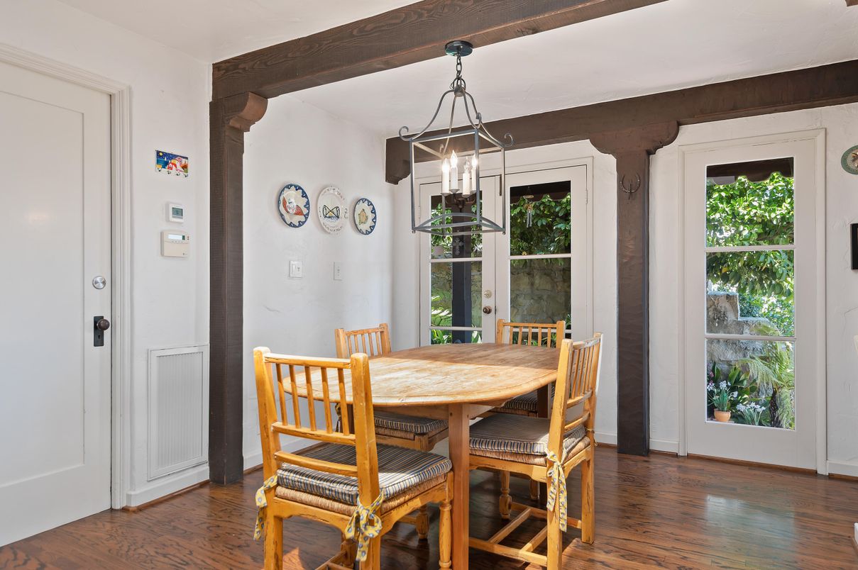 Dining room, Interior, Pendant Lights, Wood Texture Flooring
