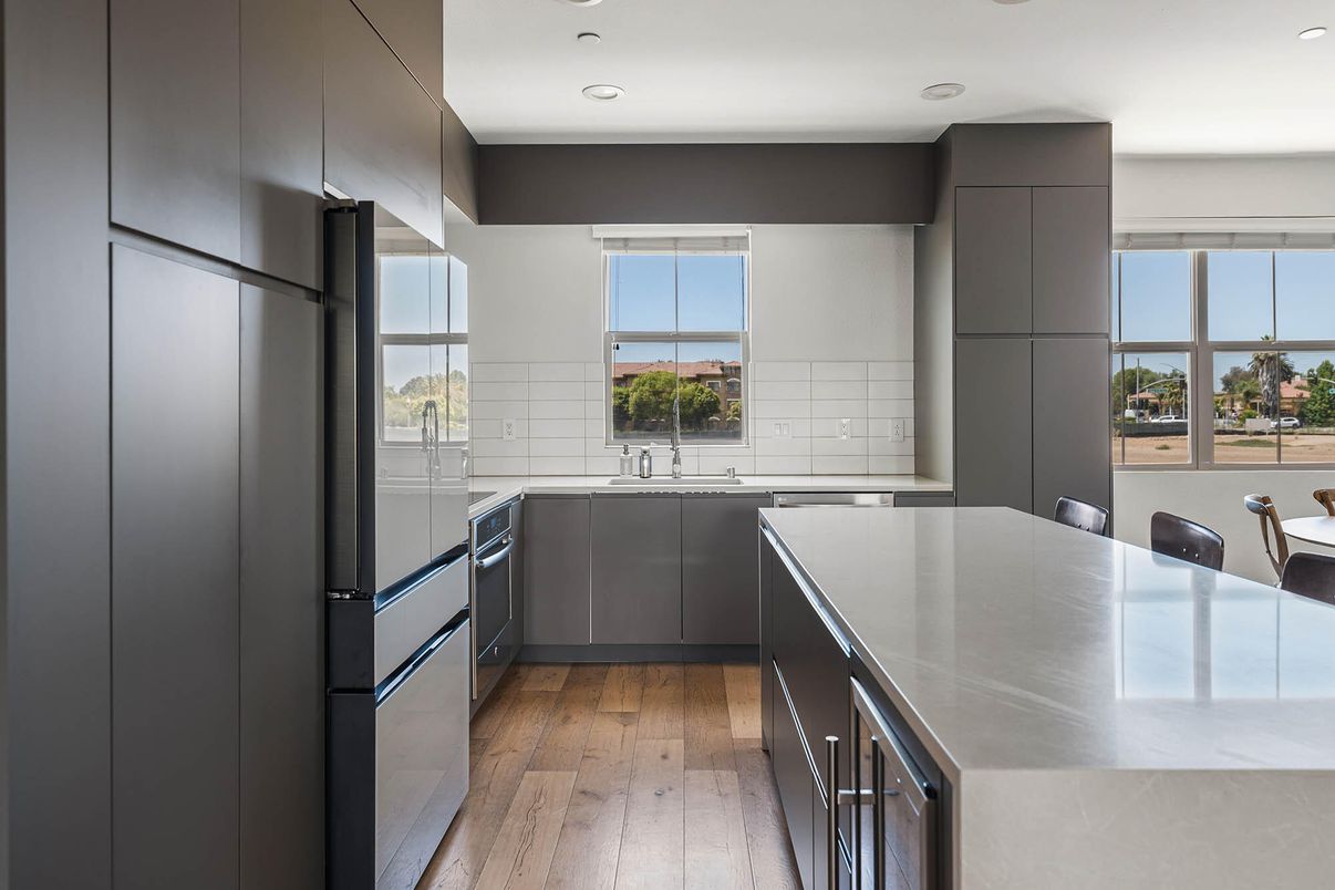 Interior, Kitchen, Recessed Lighting, Wood Texture Flooring