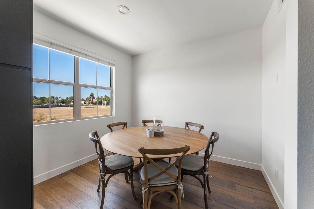 Dining room, Interior, Recessed Lighting, Wood Texture Flooring