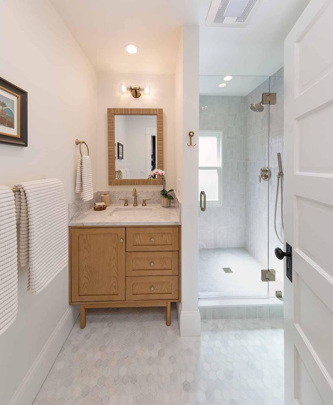 Bathroom, Glass Shower, Interior, Recessed Lighting